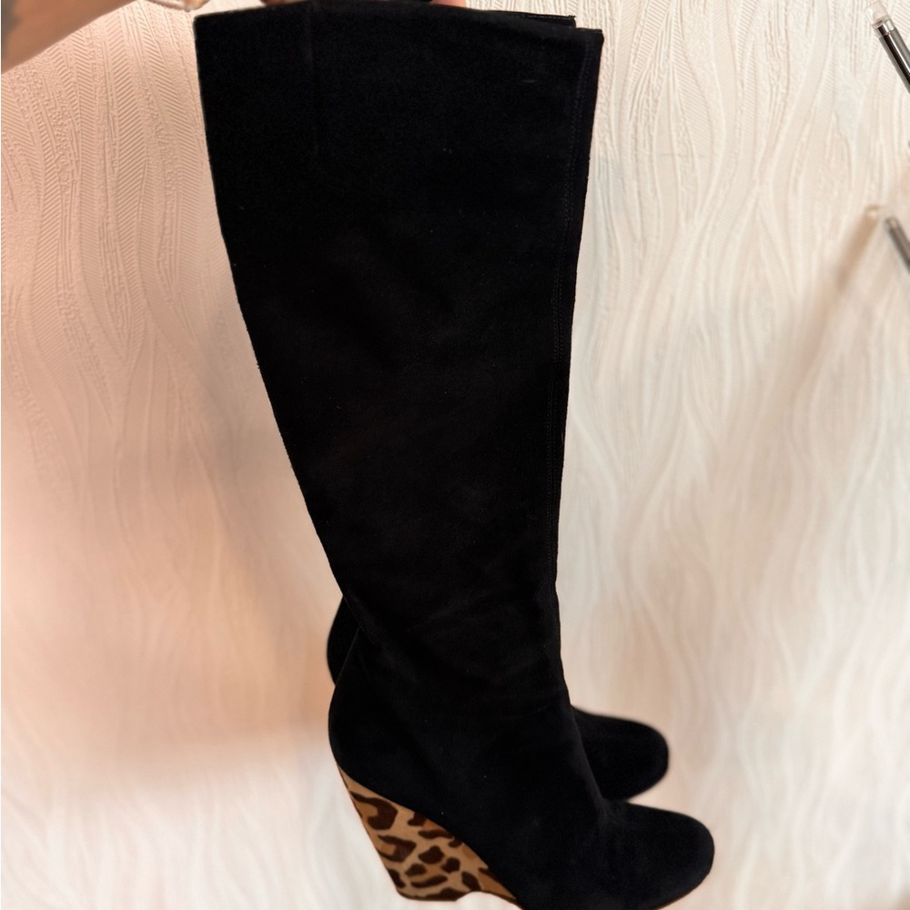 Giuseppe Zanotti Black Knee-High Boots with Leopard Wedge